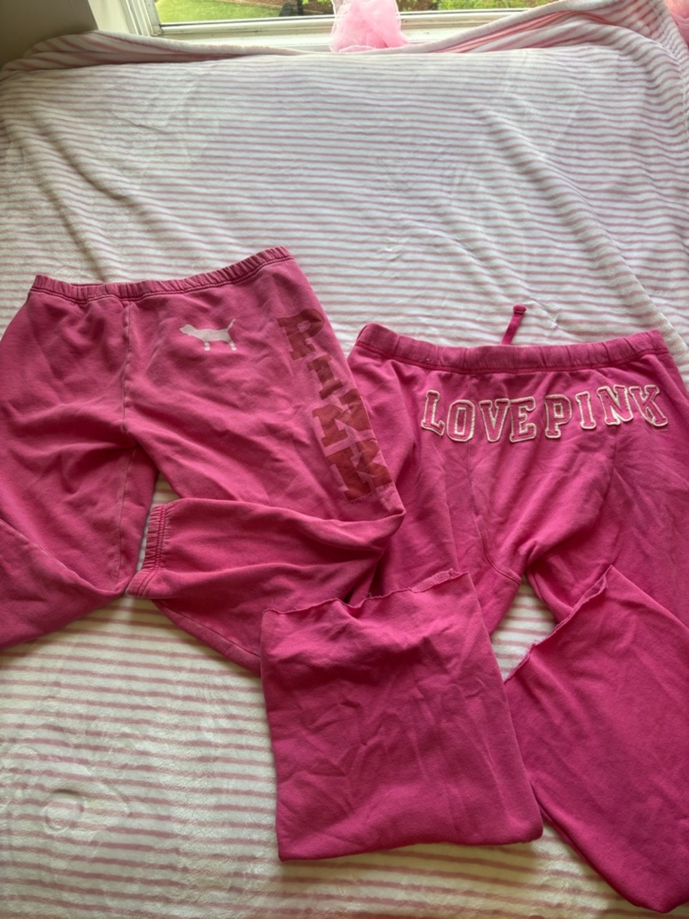 2 Vintage PINK Victoria's Secret Fleece Lounge Pants - Hot Pink